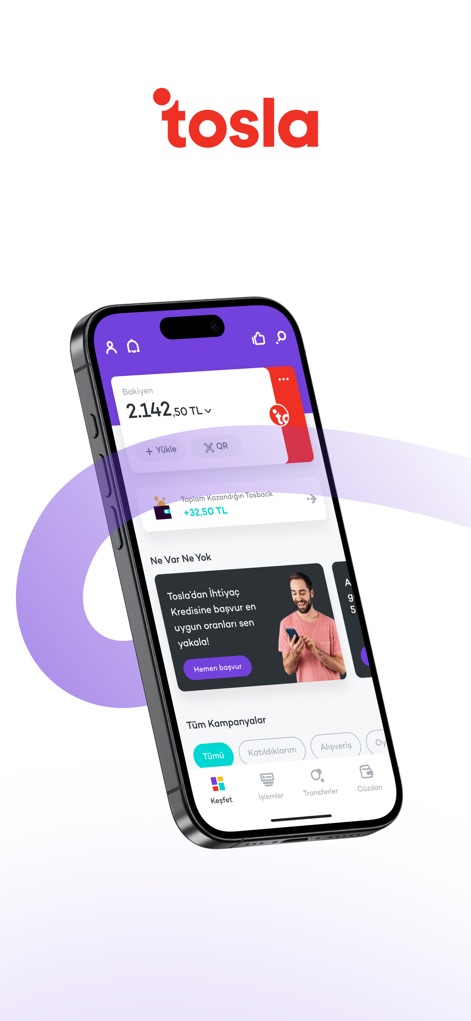 Tosla - See how the app provides a clear balance overview and accessible options for campaigns and wallet management.