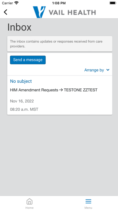 Vail Health Patient Portal Screenshot