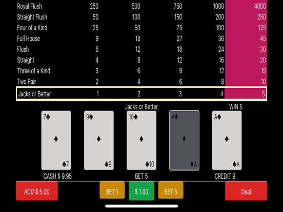 Simple Jacks or Better Lite iPad screenshot