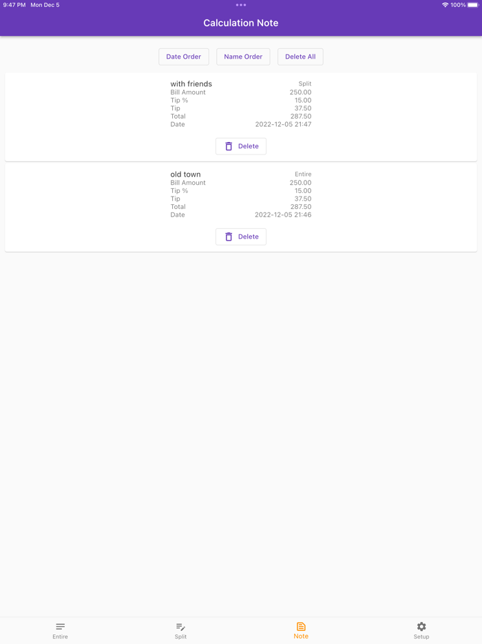 Tip Calculator bill tip split