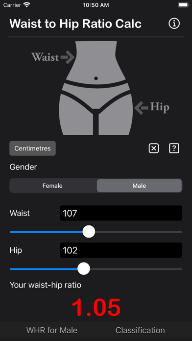Waist to Hip Ratio Calc Screenshot