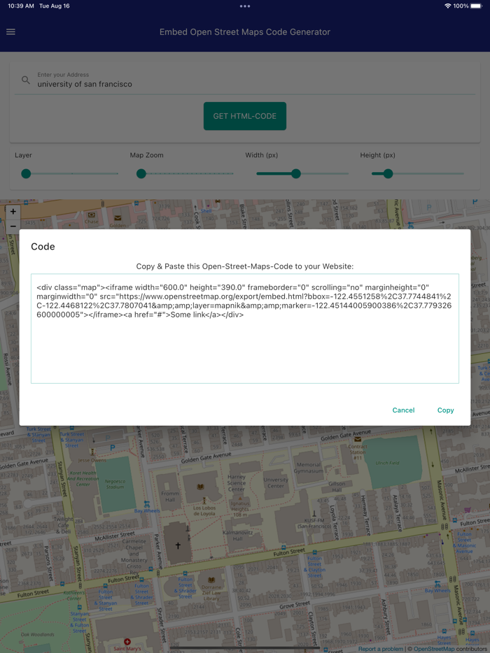 Embed code for OpenStreetMaps
