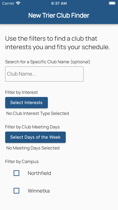 New Trier Club Finder Screenshot