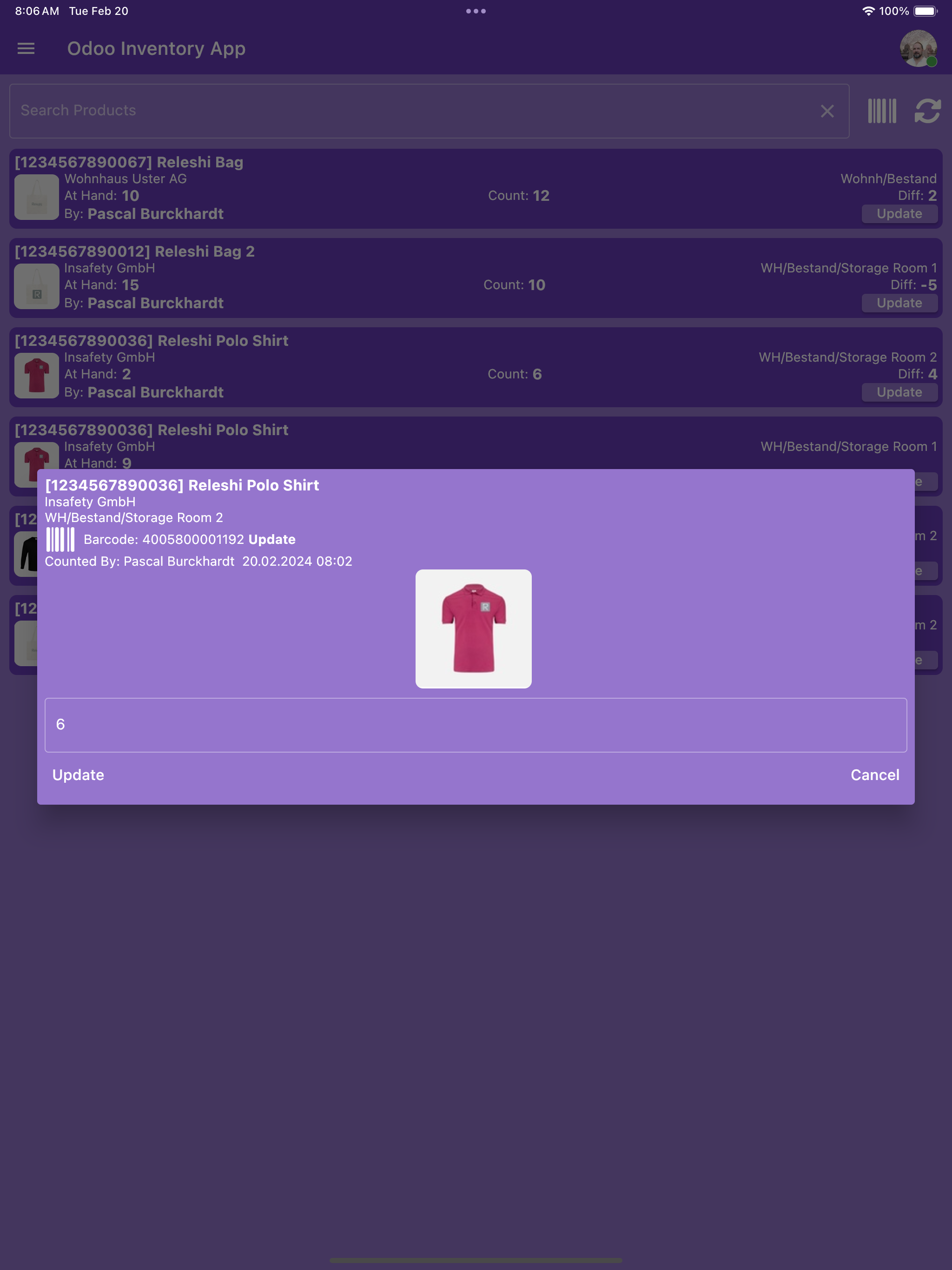 Insafety: Odoo Inventory App