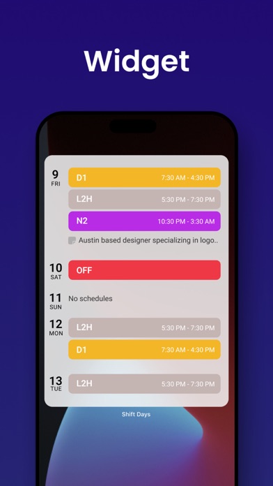 Shift Days: Work Hour Calendar Screenshot