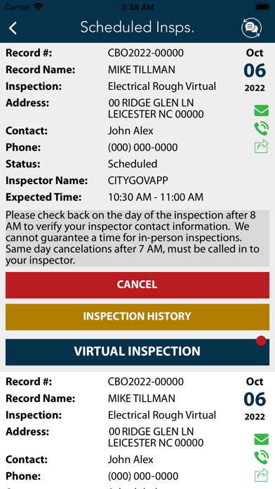 Buncombe Inspection Request Screenshot