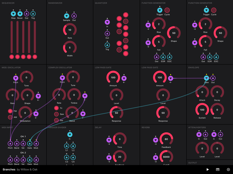 #3. Branches - Semi-modular synth (macOS) Podle: Willow & Oak AB