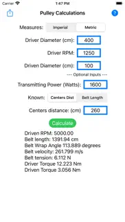 belt & pulley calculator iphone screenshot 4