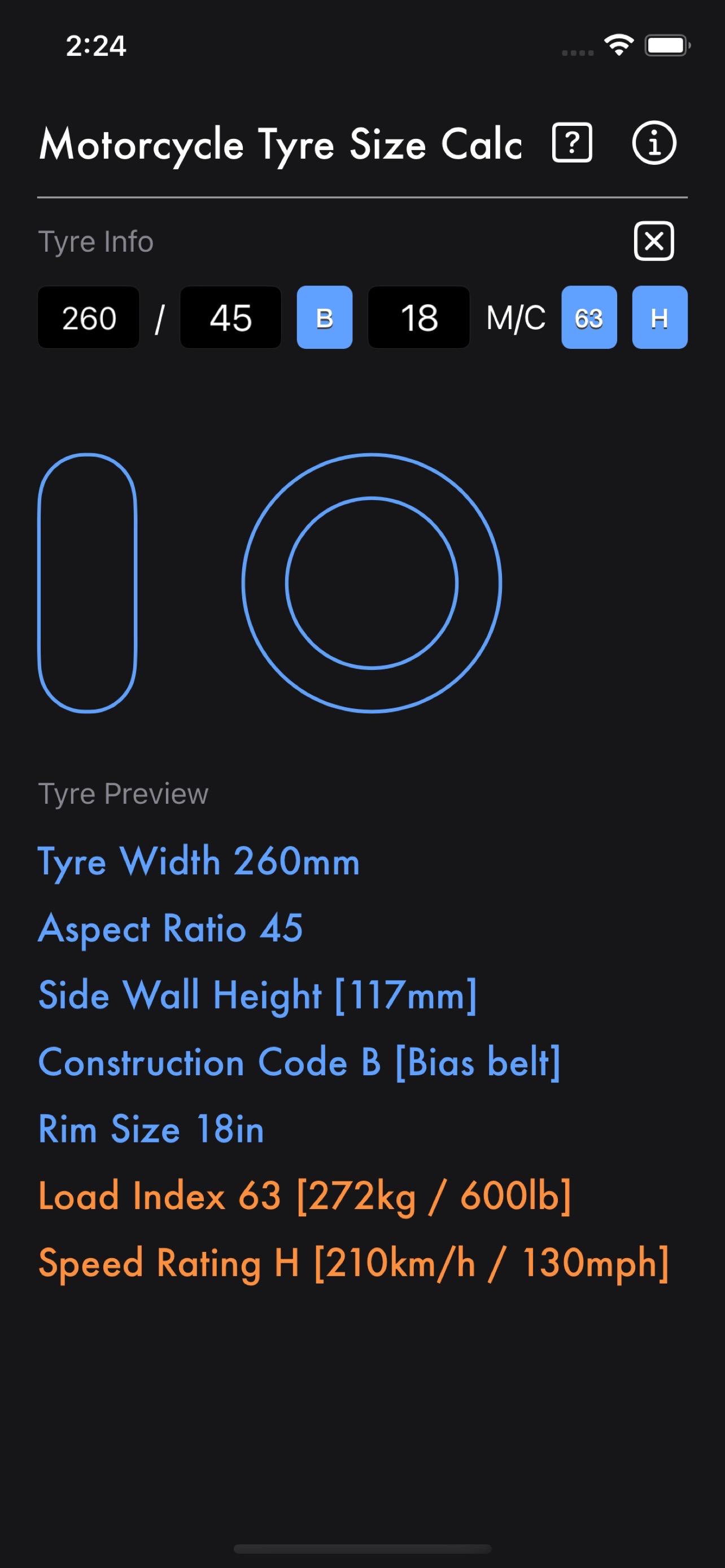 Motorcycle Tyre Size Calc