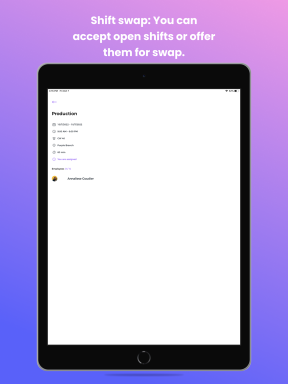 shyftplan - dein Schichtplan iPad screenshot 2 - Productivity app
