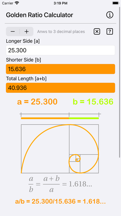 Golden Ratio Calculator Plus Screenshot