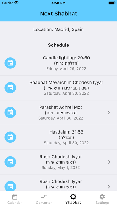 Jewish Calendar Dates Screenshot