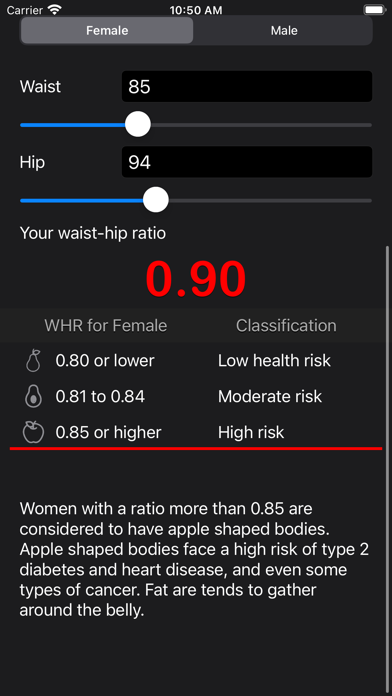 Waist to Hip Ratio Calc Screenshot