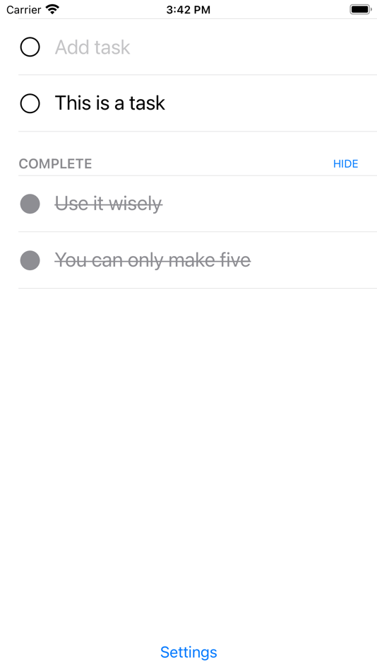 #2. Five Tasks - Tiny To Do List (iOS) 由: Spencer Walden