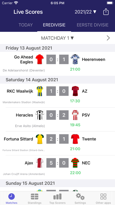 Live Scores for Eredivisie App Screenshot