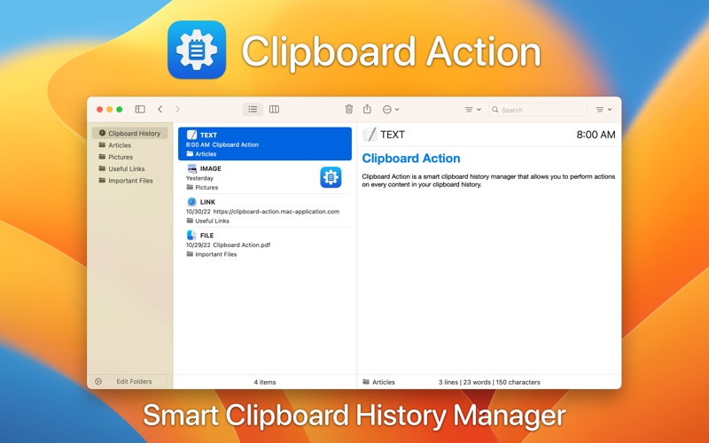 Clipboard Action Screenshots