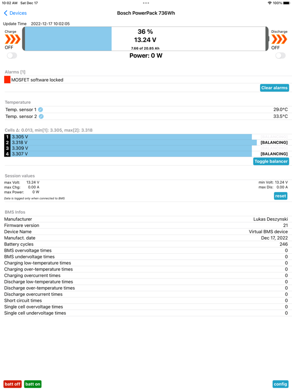 Xiaoxiang BMS iPad app afbeelding 2