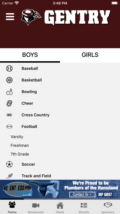 Gentry High School Athletics Screenshot