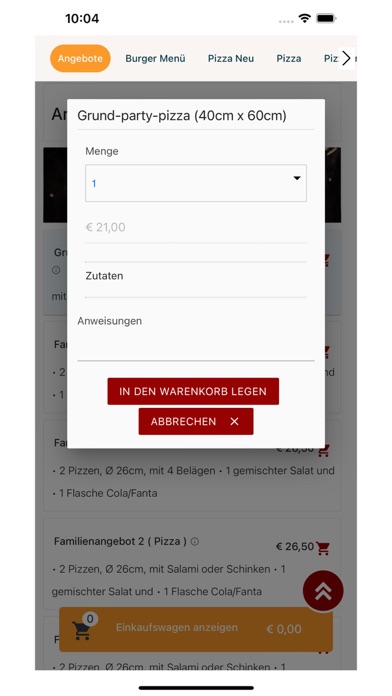 Milano Pizza Service Screenshot