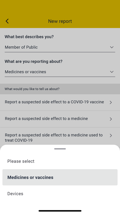 Yellow Card - MHRA Screenshot