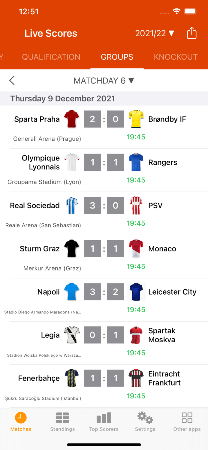 Live Scores for Europa League
