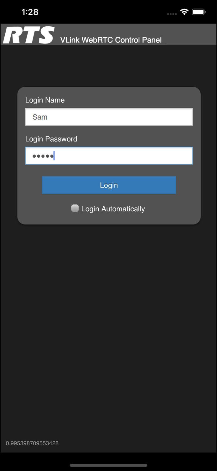 RTS VLink WebRTC Control Panel