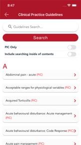 RCH Clinical Guidelines screenshot