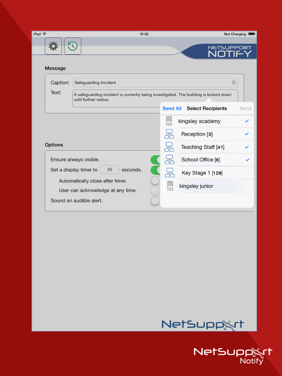 NetSupport Notify Console iPad screenshot