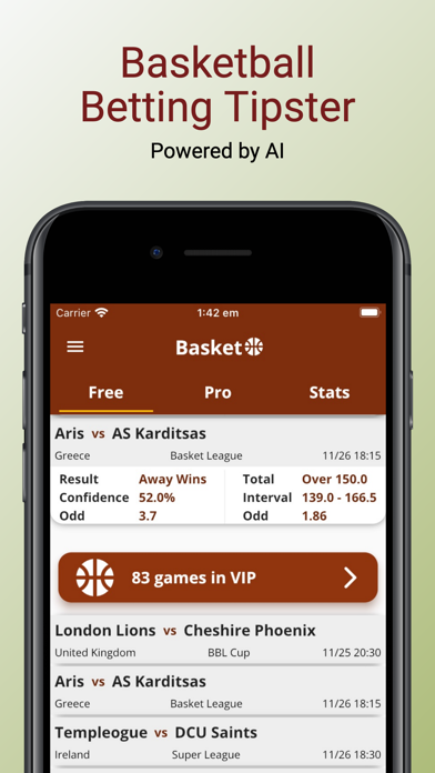 AI Basketball Betting Tipster Screenshot