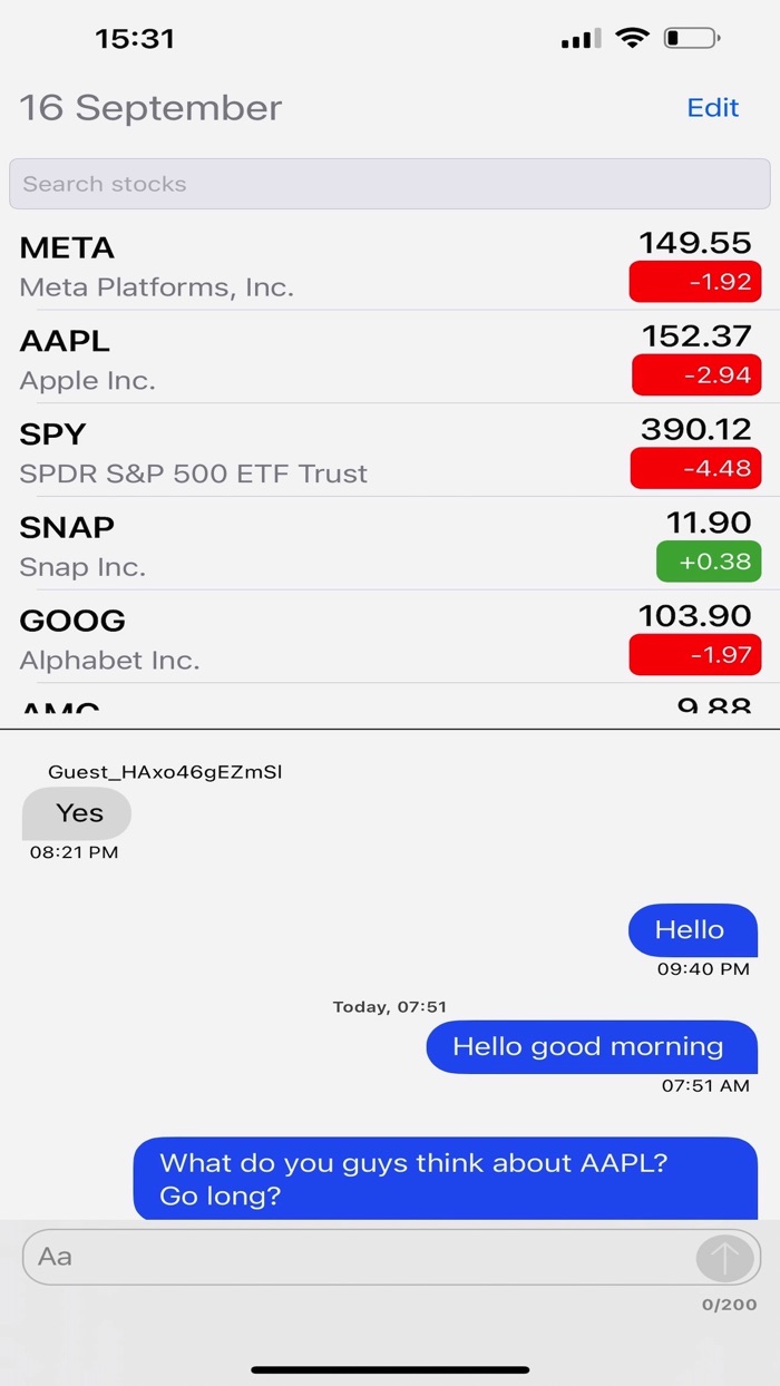 Stock Chat REAL-TIME Watchlist