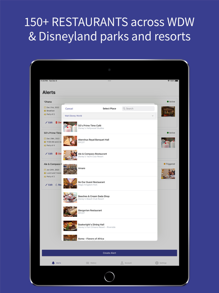Dining Alerts for Disney Parks