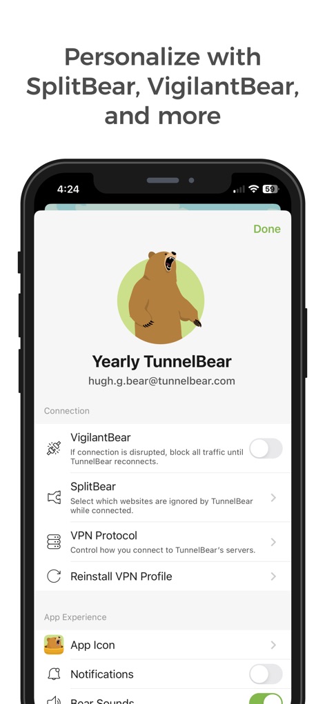 TunnelBear: Secure VPN & Wifi - Control Total Personalizado
