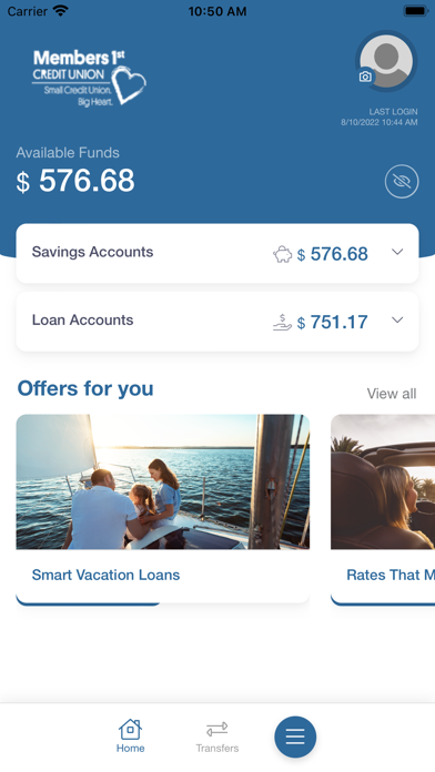 Members1CU Mobile Banking Screenshot