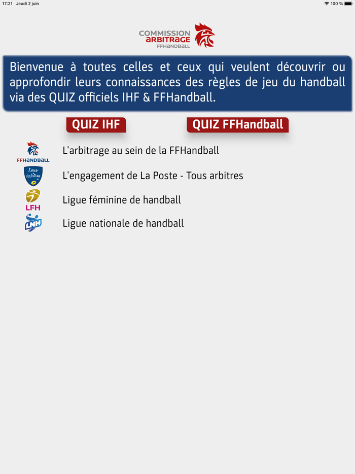 FFHandball QUIZ règles du jeu