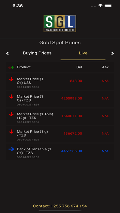 SAB Gold Prices Screenshot
