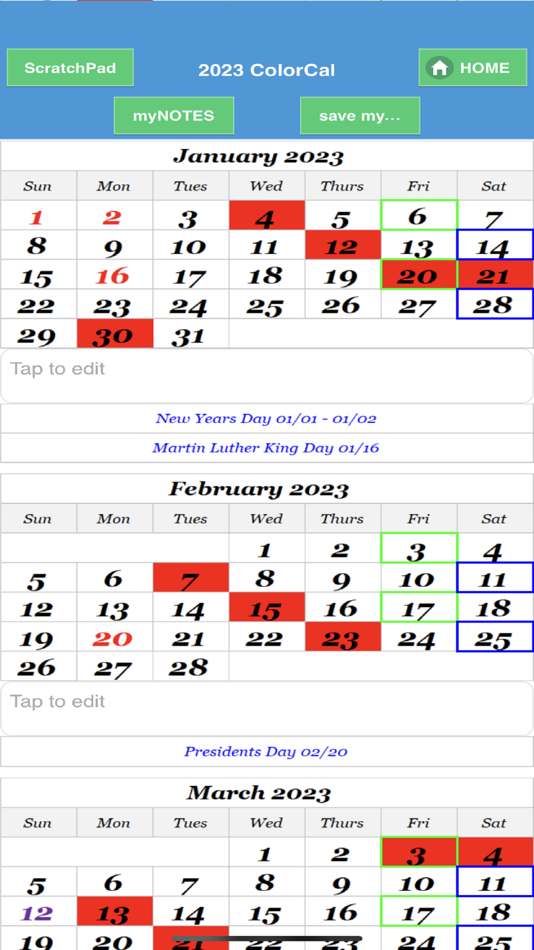2023 ColorCal USPS calendar (iOS) Podle: Preston Fung