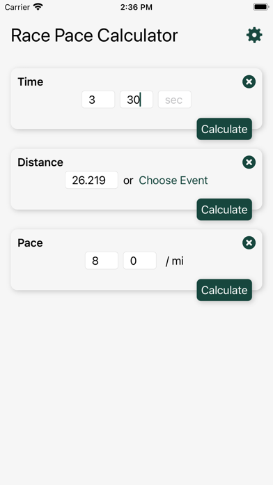 Race Pace Calculator Screenshot