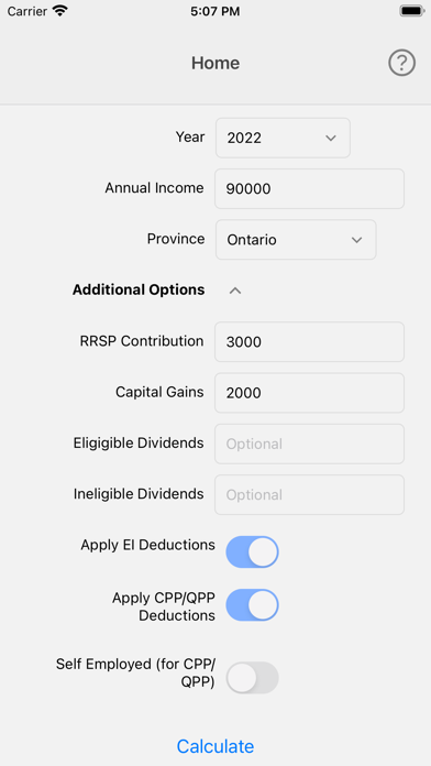 Canada Income Tax Calculator Screenshot