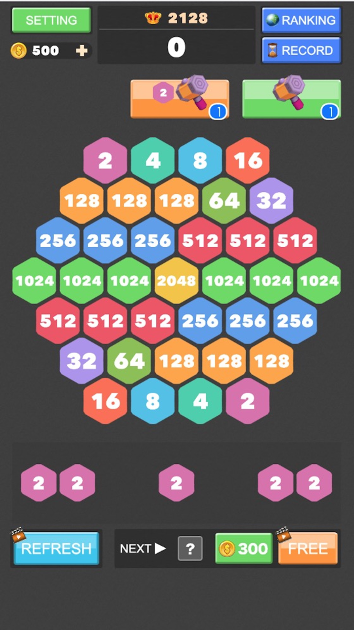 2048 Hexagon Number Puzzle
