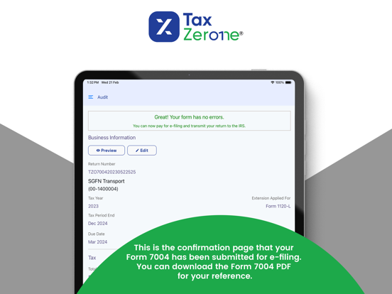 E-File IRS Extension Form 7004 iPad screenshot