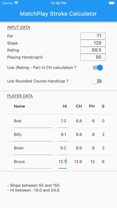 Matchplay Stroke Calculator Screenshot