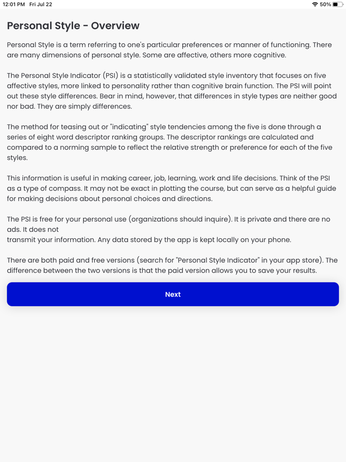 Personal Style Indicator Lite