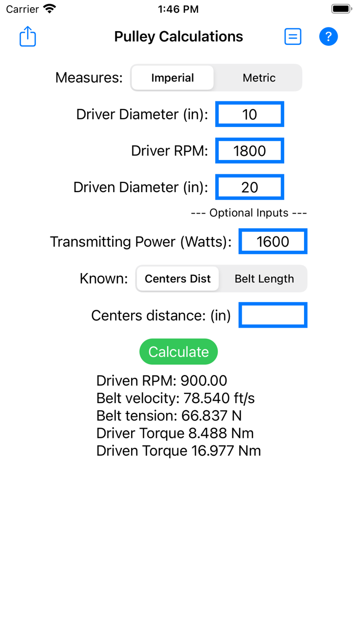 Belt and Pulley Calculator