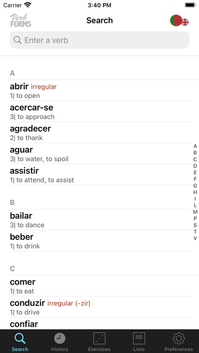 Portuguese Verbs & Conjugation Screenshot