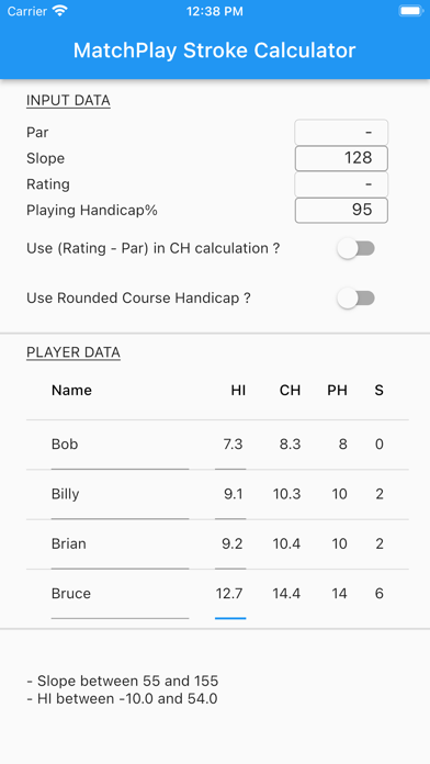 Matchplay Stroke Calculator Screenshot