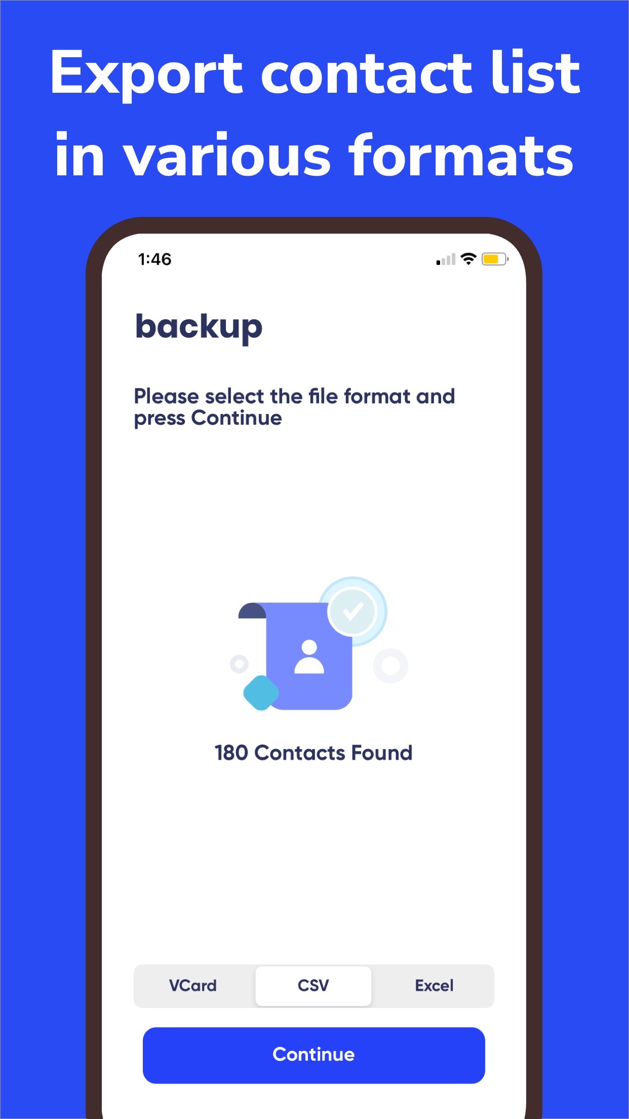 Screenshot do app Export My Contacts Backup
