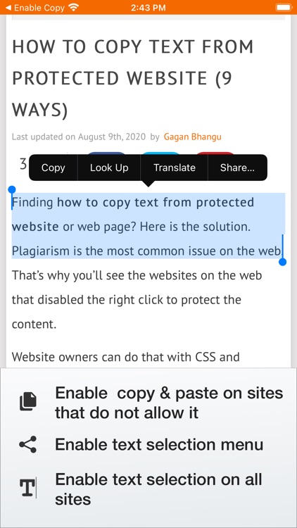 Enable Copy for Safari