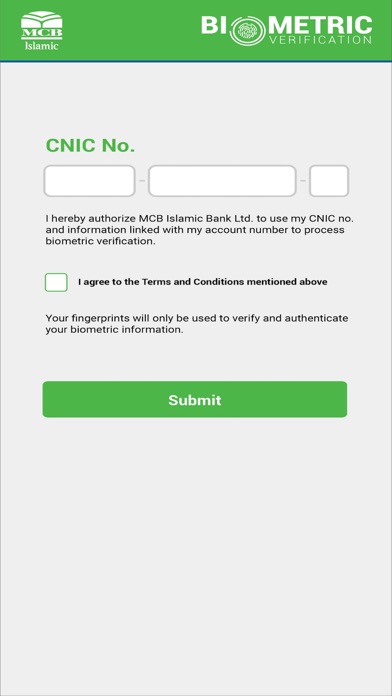 MCB Islamic Biometric App Screenshot