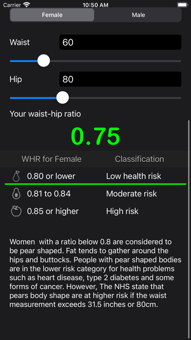 Waist to Hip Ratio Calc Screenshot