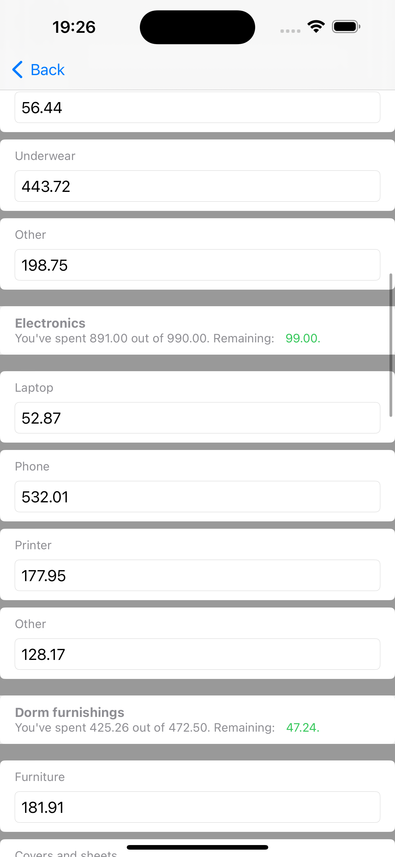 Back to school expenses